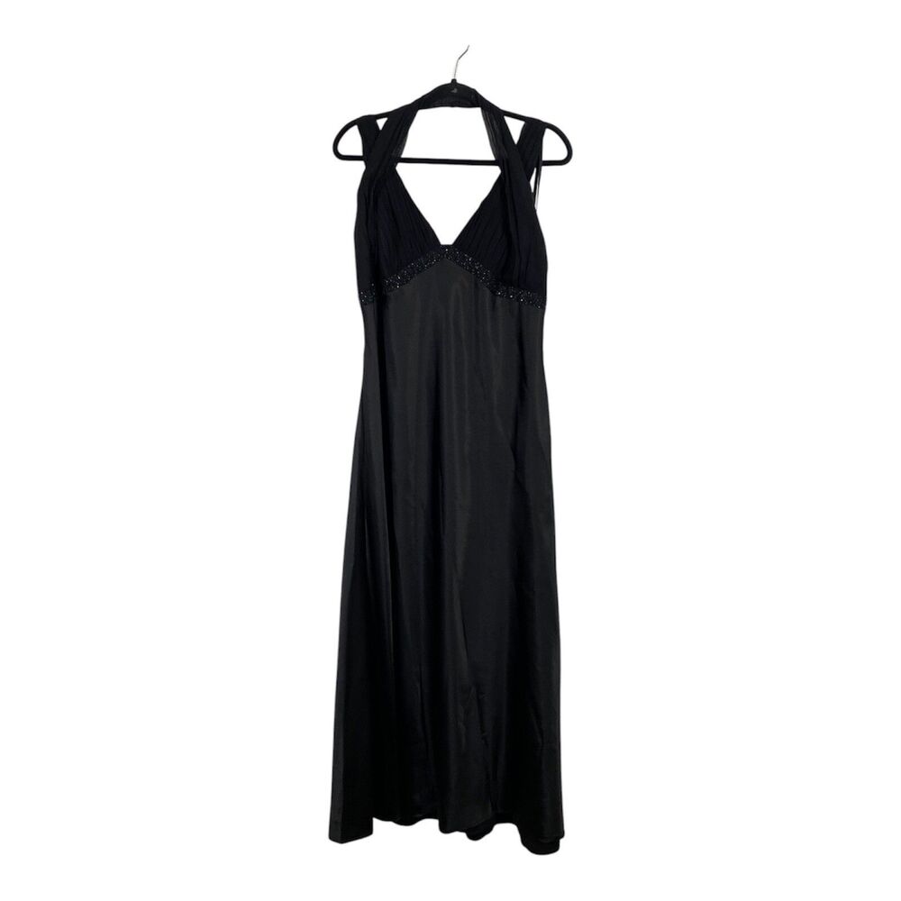 Vtg Aspeed 90s Y2K Black Fairy Beaded Satin Maxi Dress Whimsigoth Vamp Grunge